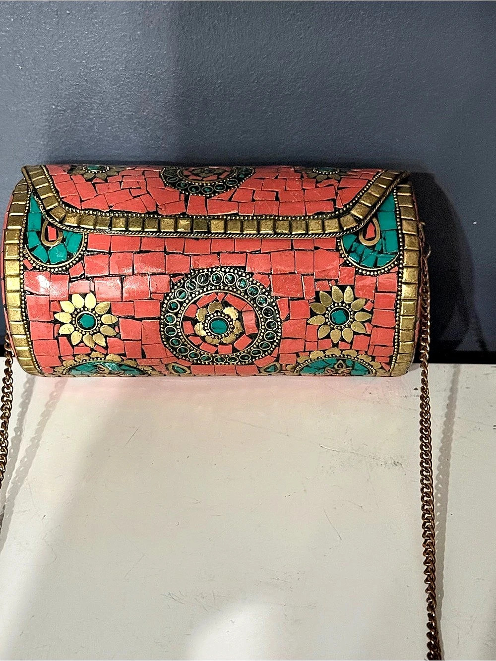 Antik Kraft Mosaic Chain Shoulder Bag in Pink & Gold